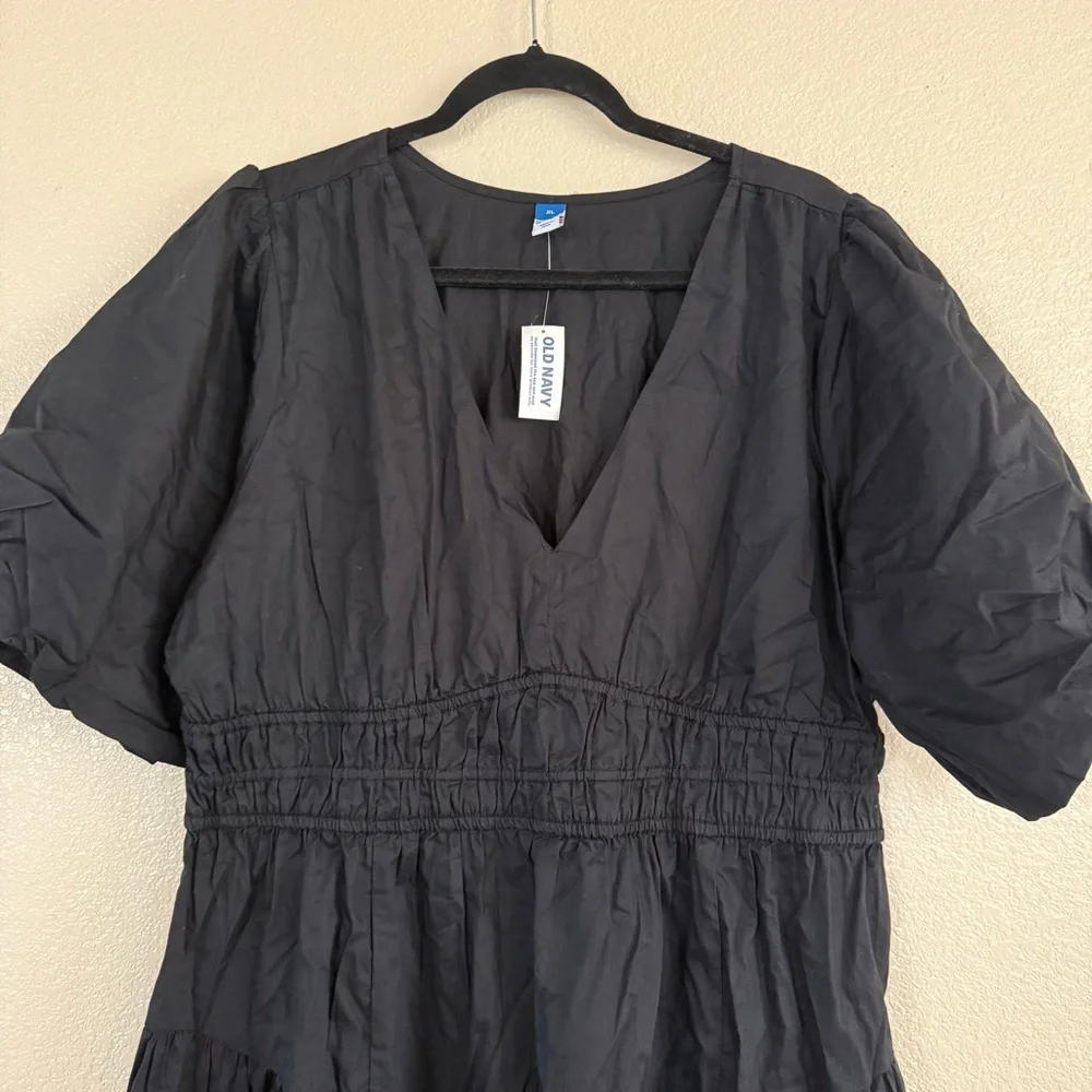Old‎ Navy Waist Defined Puff Sleeve Midi Dress Black New Sz XL - Picture 5 of 11